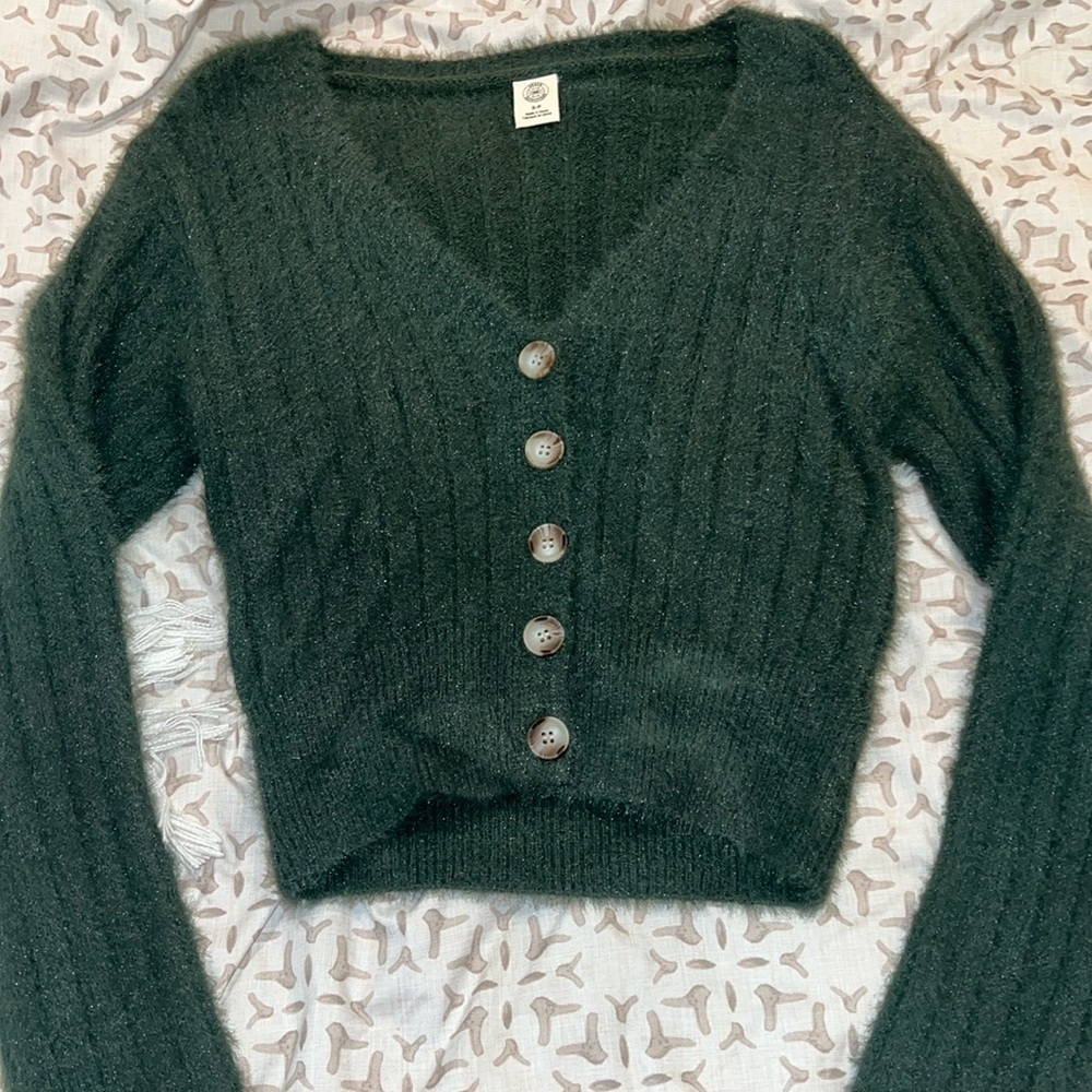 Urban outfitters fuzzy cropped button up sweater